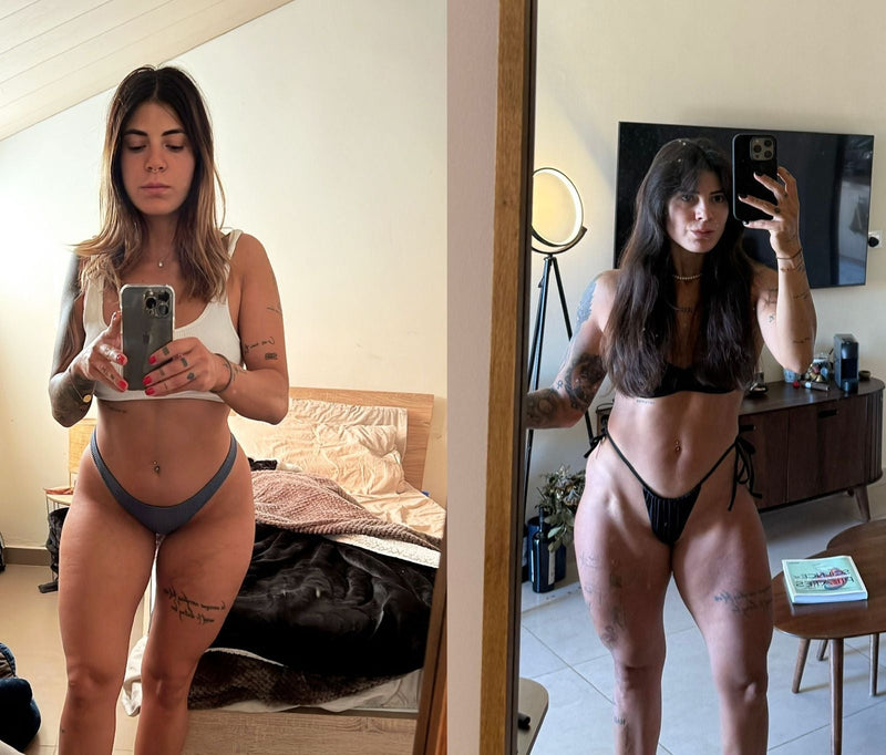 Before and after comparison of a person in underwear, with 'Before' on the left and 'After' on the right.